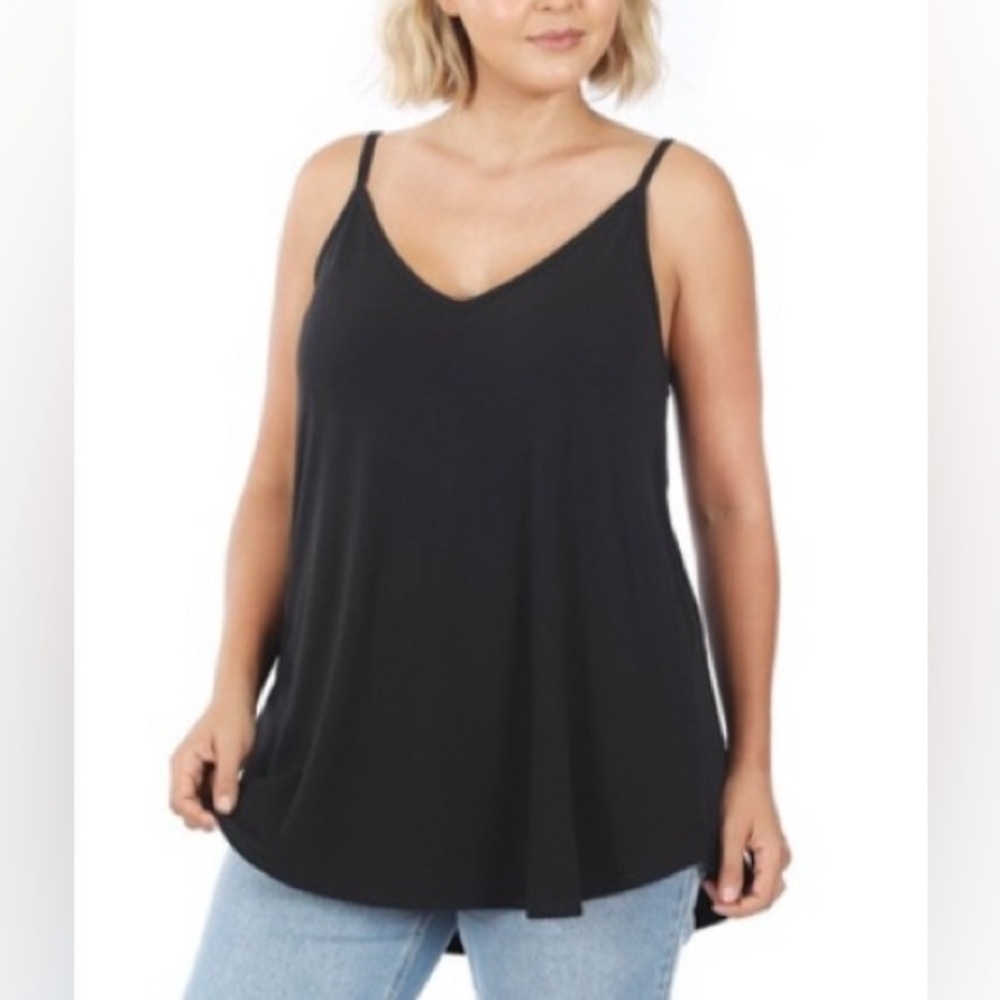 Zenana Black Reversible Spaghetti Strap Stretchy Flowy Cami Tank